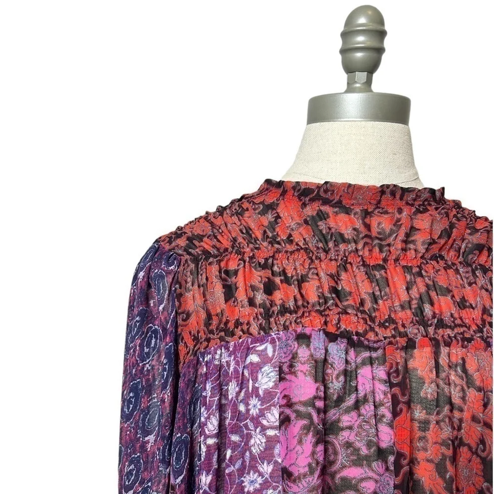 Free People Merrie Mix RARE Print Long Sleeve Oversized Tunic Size XS